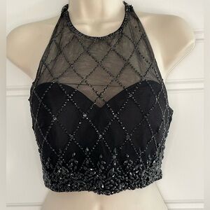 Madison James Black Beaded Halter Crop Top Size 8 Glam Sparkle Sexy Occasion
